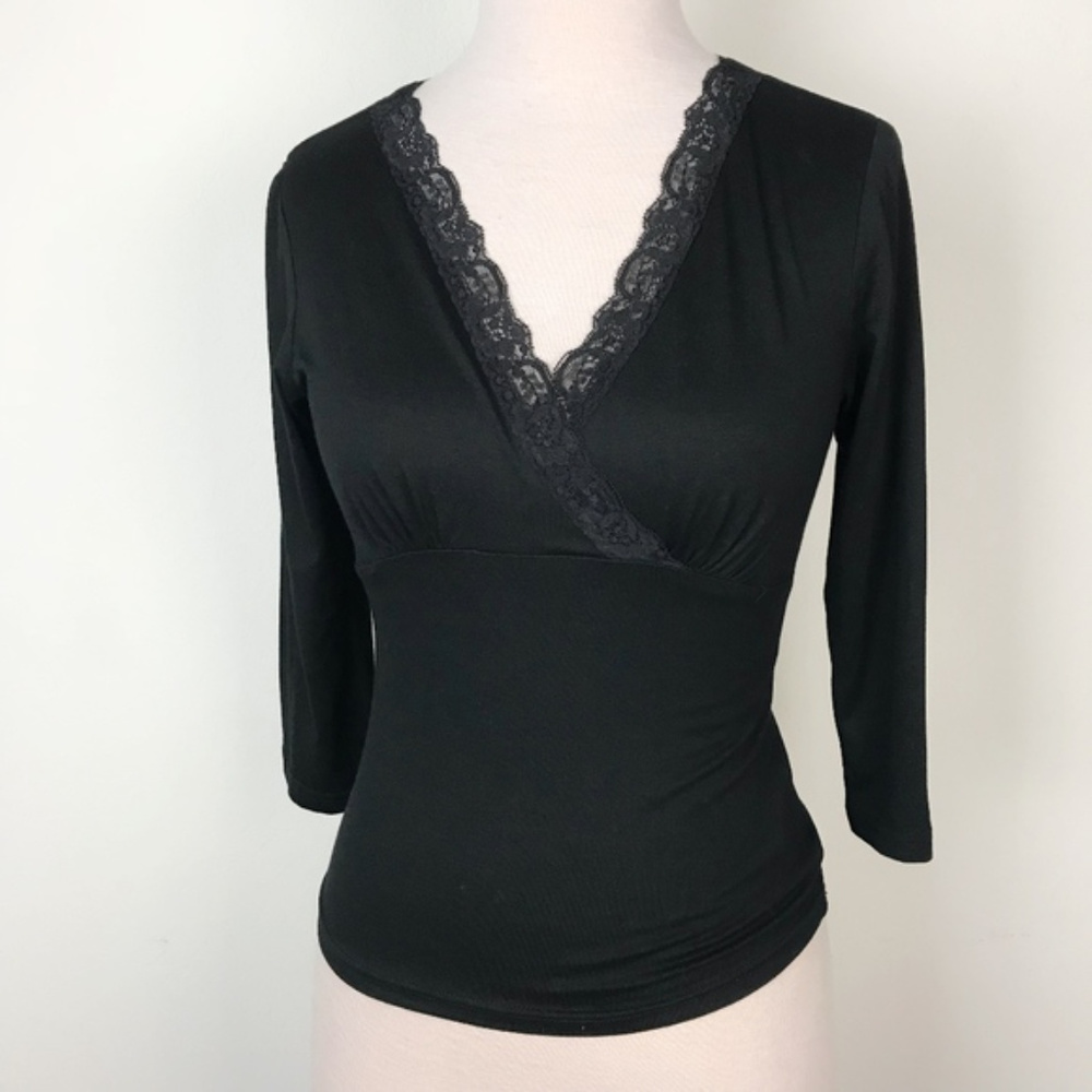 Cabi Black V Neck Lace Top